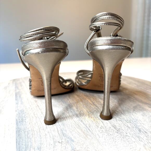 Jimmy Choo Metallic Pewter Strappy Heels EU 37 Italy Leather Sandals Sexy US 7 - Picture 8 of 10